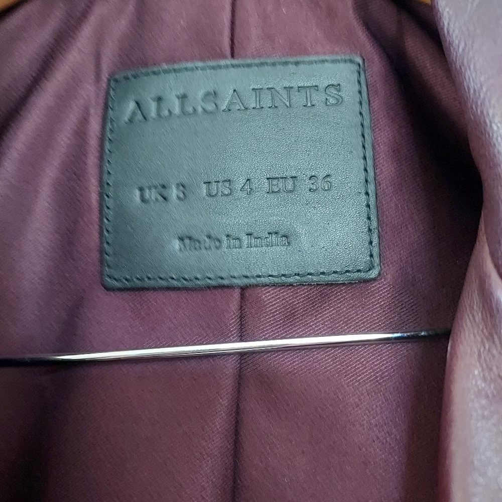 EUC Like New Conditon Allsaints Dalby Biker Jacket, Burgundy size 4 (XS) - Picture 2 of 7